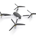 Smart Drone with Four Propellers Black Body Gray Landing Gear and Gold Accents