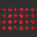 Chinese Traditional Red Diamond Lucky Symbols with Cultural Patterns and Characters