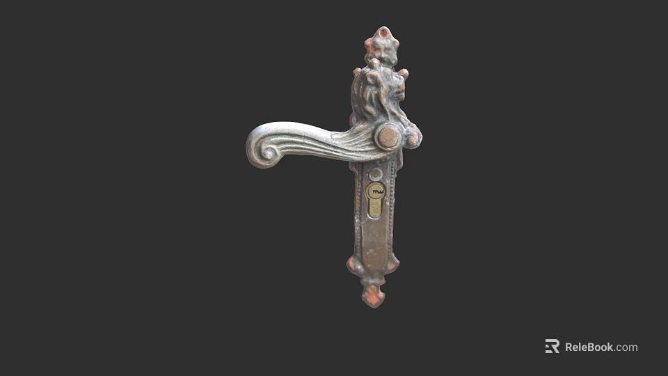 Vintage Metal Door Handle With Lion Head Carved Details And Classic Design 3d model 