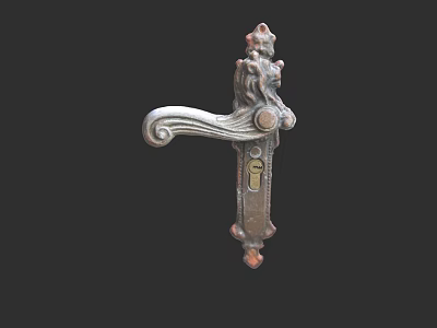 Vintage Metal Door Handle With Lion Head Carved Details And Classic Design 3d model