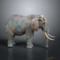 3D Elephant with Gray Brown Texture Long Ivory Tusks Standing on Dark Background and Reflection 3d model