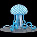 Blue And White Jellyfish Shaped 3D Model With Wavy Texture And Curved Tentacles