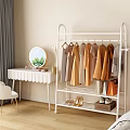 Stylish White Freestanding Garment Rack With Hanging Clothes Dressing Table Mirror And Shoes