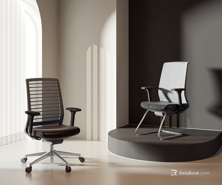 Modern Office Chairs Black And White Ergonomic Design On Display Stand In Modern Interior 3d model 