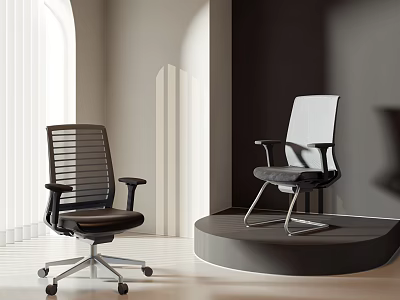 Modern Office Chairs Black And White Ergonomic Design On Display Stand In Modern Interior 3d model