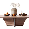 Modern Wooden Coffee Table Decorated With Vase Fresh Fruits And Books On Top