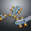 Blue And Yellow Striped Wheeled Models Featuring Different Shapes And Open Design 3d model