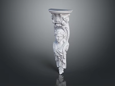 Scenic View With Intricate White Carved Female Head Decoration Dark Background Reflection 3d model