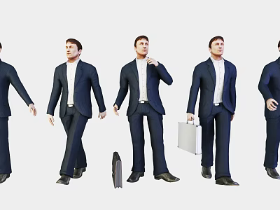 Business Men In Formal Suits Walking Adjusting Tie With Briefcase And Various Poses 3d model