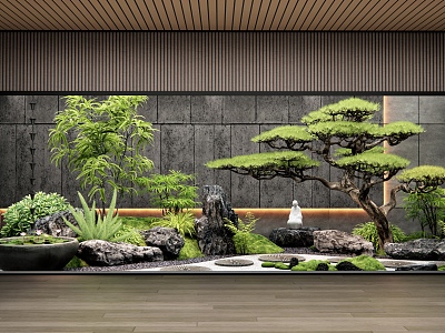 New Chinese Style Patio Courtyard Sketches Interior Landscape Tingbu Stone Head Bryophytes Landscape Plants Combination model