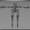 Humanoid Mechanical Robot With Extended Arms Green Accents And Metallic Body