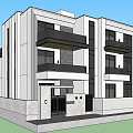 Modern Detached Villa With White Exterior Large Windows Balcony With Parasol Greenery And Black Car