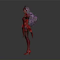 Fantasy Demon Character Red Outfit With Horns And Purple Shoulder Decorations