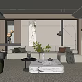 Elegant Modern Living Room Interior With Beige Sofa Marble Coffee Table Greenery And Floor Lamp