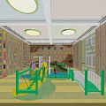 Children's Indoor Play Area With Colorful Ceiling Yellow Slide And Climbing Walls