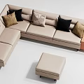 Modern Stylish Beige Sofa Set With Decorative Cushions And Matching Ottoman 3d model