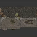 Old Abandoned Stone Cottage Model With Broken Tile Roof Stone Walls Arched Windows And Vines
