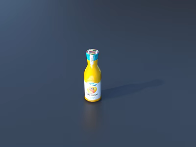Yellow Beverage Bottle With White Label And Blue Cap On Dark Blue Background 3d model