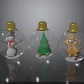 Transparent Christmas Ornaments With Golden Tops And Snowman Tree Gingerbread Man Scenes