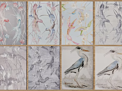 Square Rugs with Hummingbird Heron and Floral Patterns in Diverse Designs 3d model