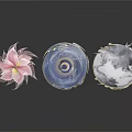 Pink Lotus Blue Spiral And White Feathery Decorative Ornaments On Slender Stands