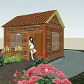 Wooden Cabin With Brown Tiled Roof Surrounded By Colorful Flowers And Garden Path