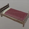 Wooden Bed With Red And Black Plaid Bedspread White Mattress And Simple Frame Design
