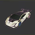 White Sports Car with Black Roof and Rear Spoiler Sleek Aerodynamic Design on Gray Background