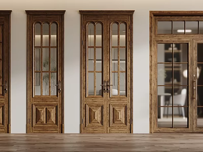 Classic Wooden Hinged Doors With Decorative Glass Panels And Elegant Interior Frames 3d model