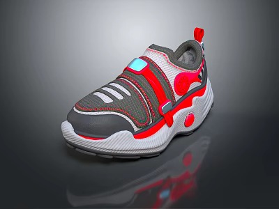 Gray And Red Sporty Casual Shoes With White Accents Mesh Upper And Cushioned Sole 3d model