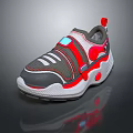 Gray And Red Sporty Casual Shoes With White Accents Mesh Upper And Cushioned Sole