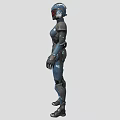 Humanoid Smart Machine Equipped with Blue and Black Armor Helmet and Weapon