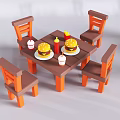 Dining Table Set With Four Chairs And Burgers Fries Drinks On Top