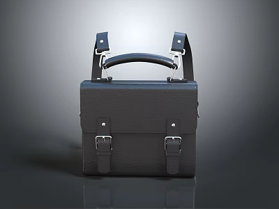 Classic Black Leather Handbag Featuring Structured Design And Metal Buckle Straps 3d model