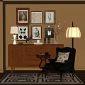 Elegant Entryway Cabinet and Sideboard with Table Lamp Decorative Items Black Chair and Area Rug