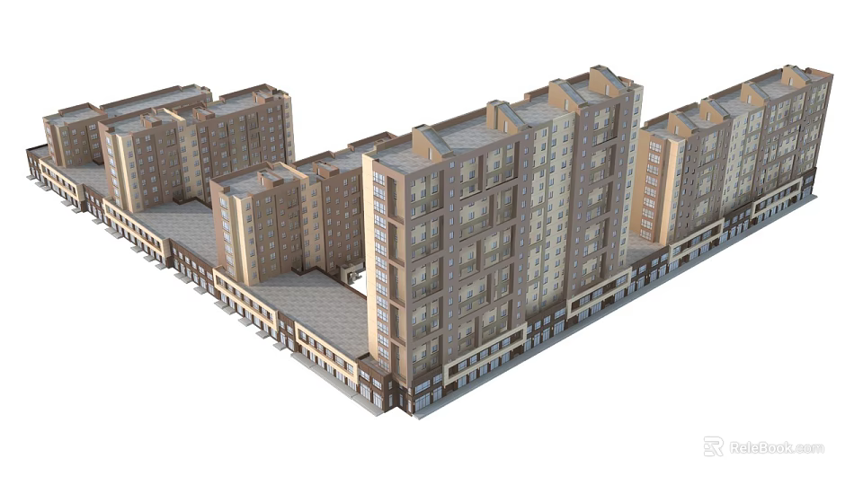 Multi Storey Residential Building Complex With Modern Exterior Design And Balconies 3d model