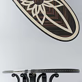 Elegant Oval Console Table With Inlaid Floral Pattern And Carved Wooden Base