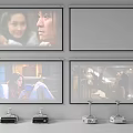 Projection Monitoring Setup With Multiple Projection Screens And Monitoring Devices On Stands