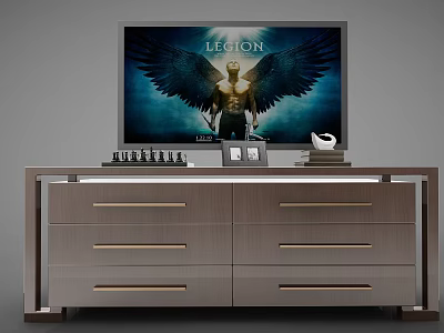 Modern TV Stand With Drawers And Metal Handles Holding TV And Decor Items 3d model