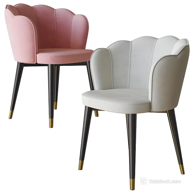 Elegant Modern Pink And Light Gray Dining Chairs With Curved Backrest Black Legs Gold Accents 3d model 