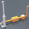 Industrial Equipment System with White Chimney Orange Pipes and Processing Units
