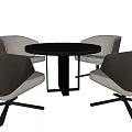 Modern Dining Set with Round Black Table and Four Gray Upholstered Chairs 3d model