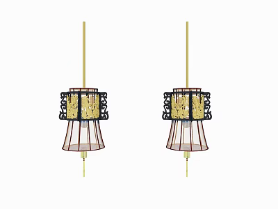 Two Hanging Traditional Chinese Lanterns With Red Gold Frame And Intricate Designs 3d model