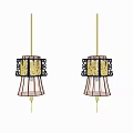 Two Hanging Traditional Chinese Lanterns With Red Gold Frame And Intricate Designs