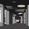 Modern Elevator Lobby With Curved Ceiling Blue Lights And Armor 3d model
