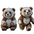 Cute Brown And White Fluffy Panda Plush Toys Sitting And Standing
