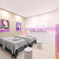 Modern SPA Room Interior With Two Massage Beds Gray Sheets And Purple Lighting Decor