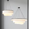 Elegant Modern Layered White Fabric Shade Chandeliers With Black Thin Suspension Wires