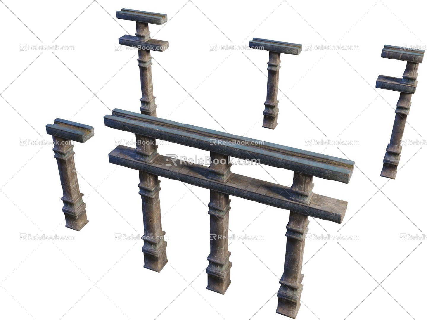 Ancient style stone balustrade European style stone pillar medieval style European pillar 3d model