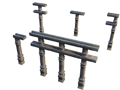 Architectural Components Featuring Multiple Stone Pillars and Decorative Railings Design Elements 3d model